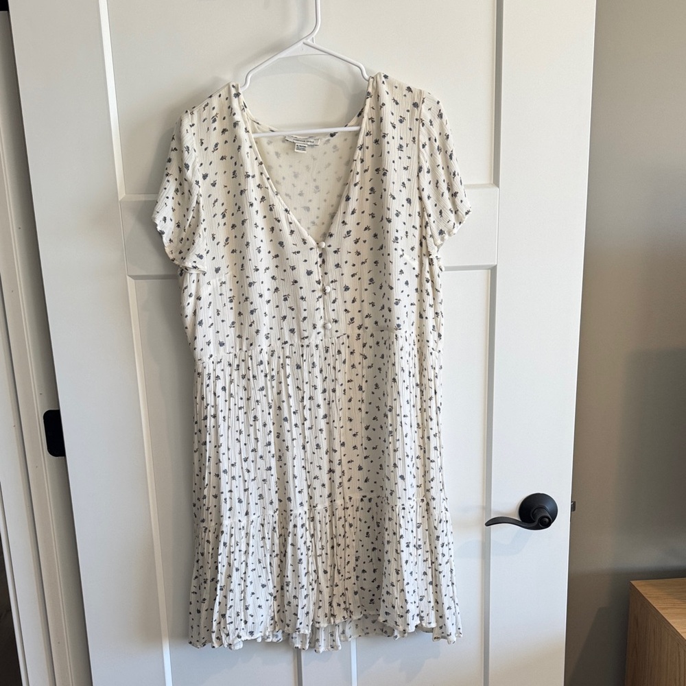 White Dress with Blue Floral Print